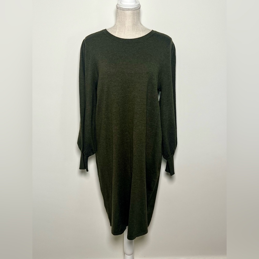 H Halston Dark Green Long Sleeve Sweater Dress